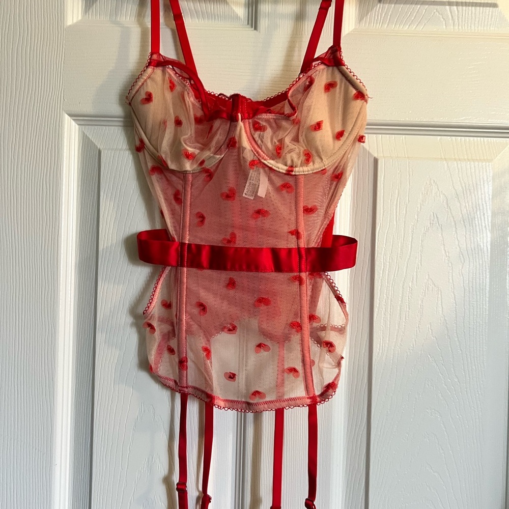 Victoria’s Secret Red and Cream Heart Mesh Bustier
